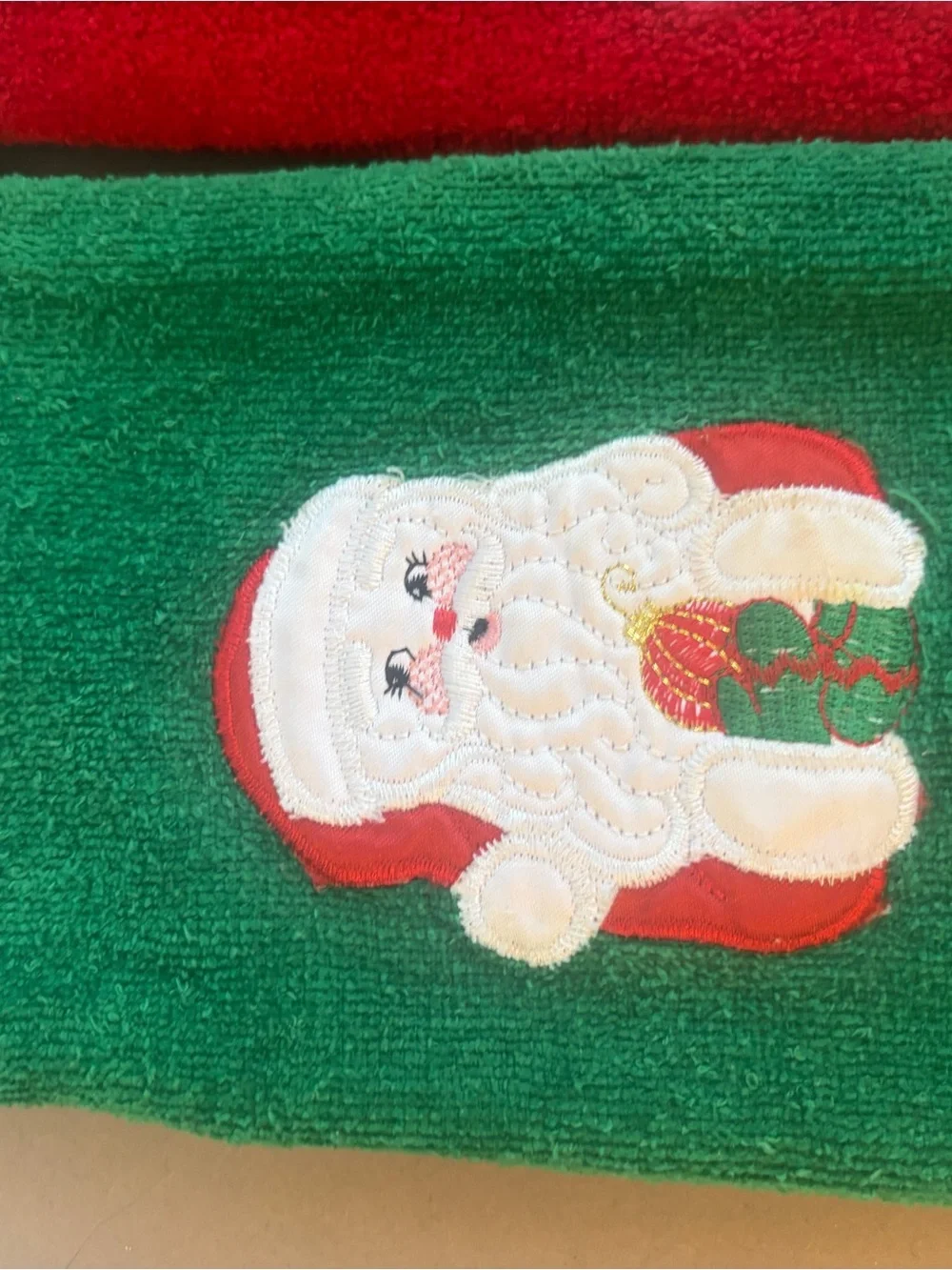 Vintage Santa Kitchen Towels and Pot Holders - Red & Green Christmas Set